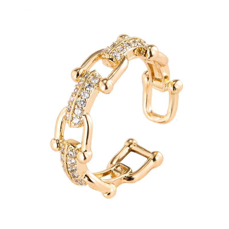Chic 18K Gold Open Ring with Crystal Accents