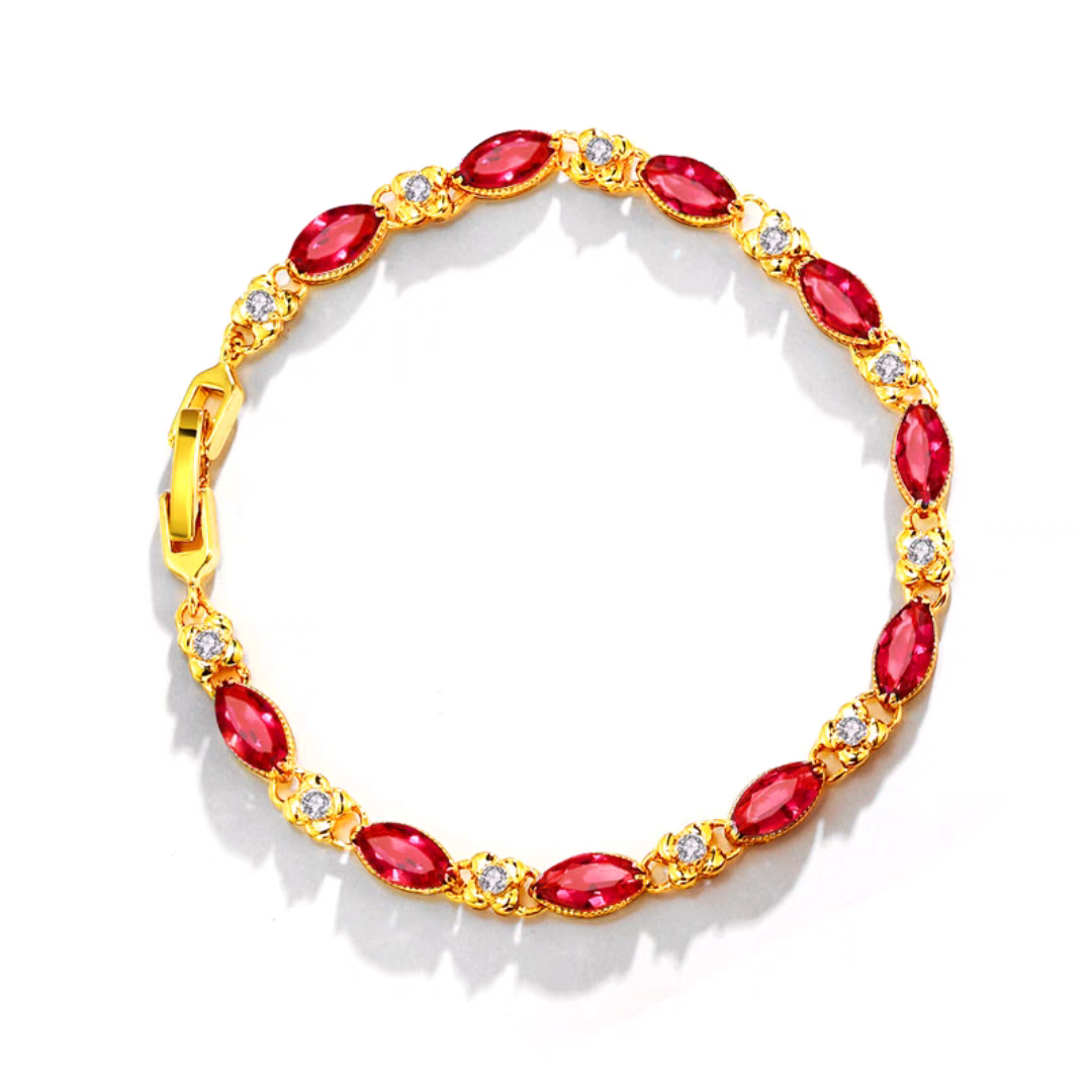 18K Gold Red Gemstone Bracelet