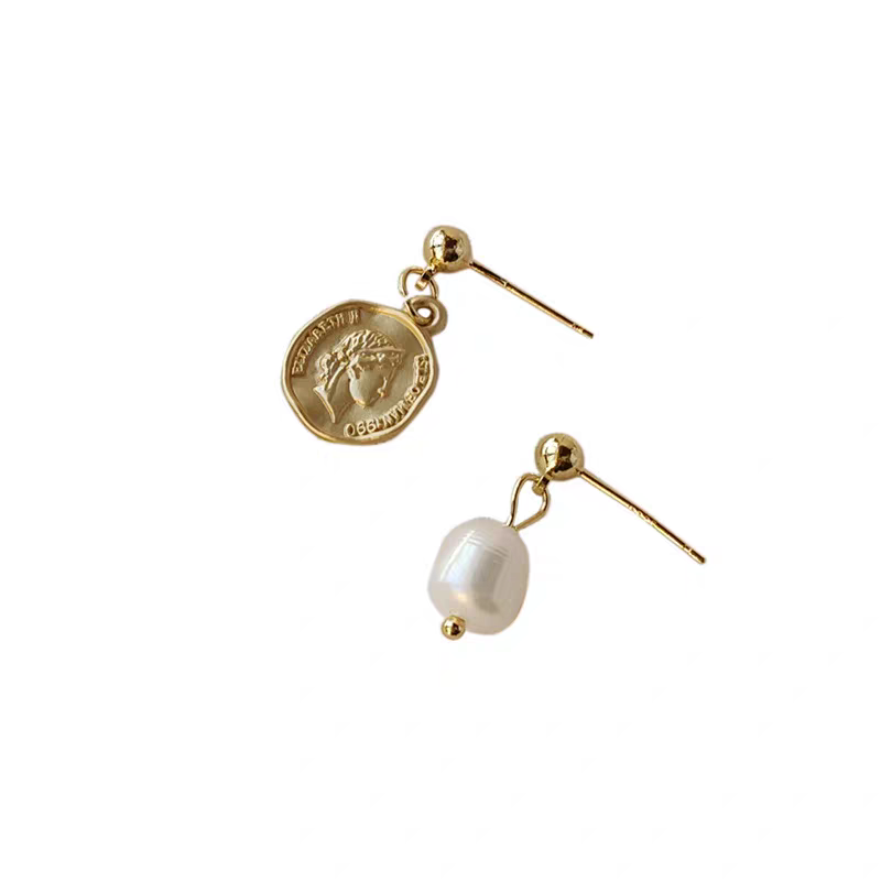 Vintage Elegance Gold Coin & Pearl Earrings