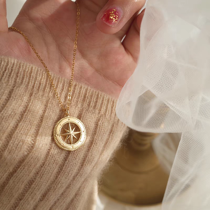 Gold Coin Compass Necklace