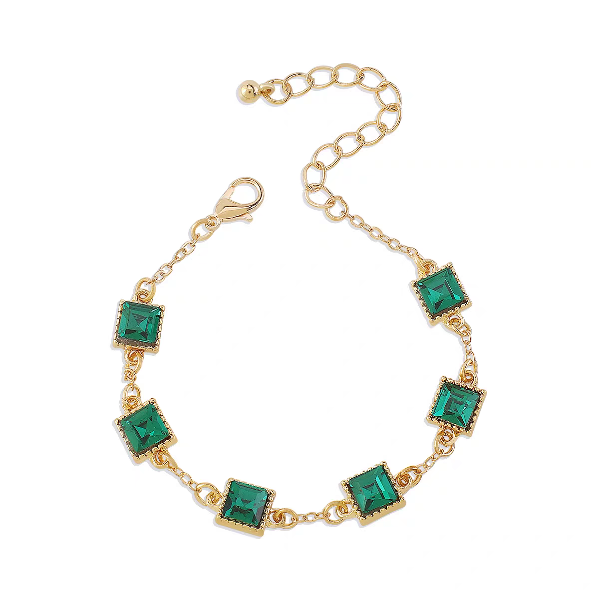 18K Gold Zircon Emerald Bracelet