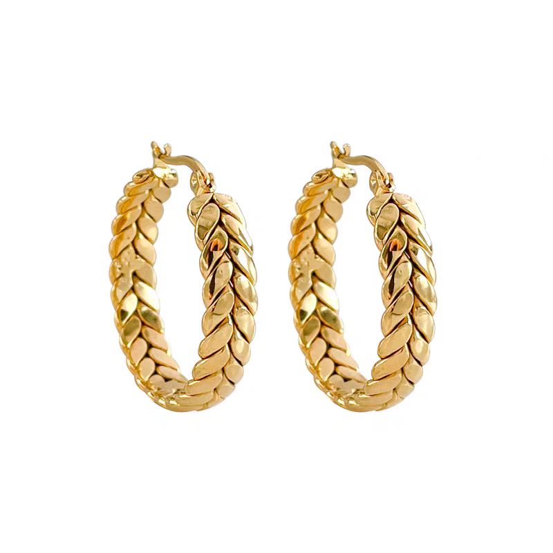 18K Gold Wheat-Inspired Hoop Earring