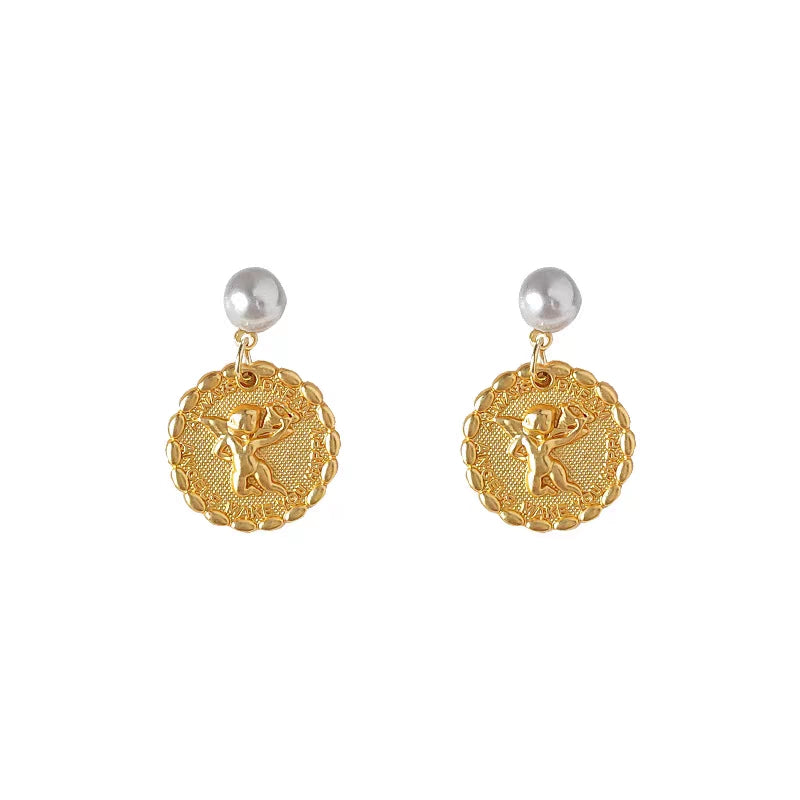 Handmade retro gold coin earrings